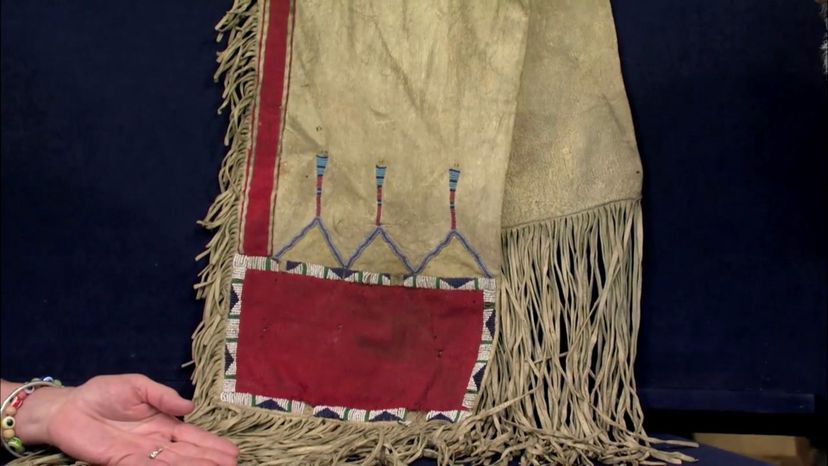 Cheyenne Buffalo Hide &amp; Red Stroud Cloth Saddle Bags, ca. 1875 ($8,000 Retail) (Episode #2113)