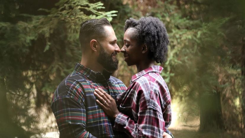 Couple kiss in park