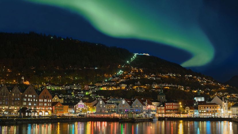 Green Aurora Borealis over Bergen, Norway