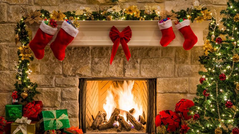 Stockings on Christmas Fireplace