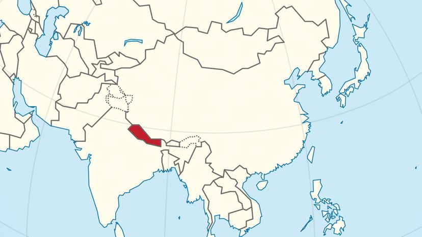 Nepal on the globe (Asia centered)