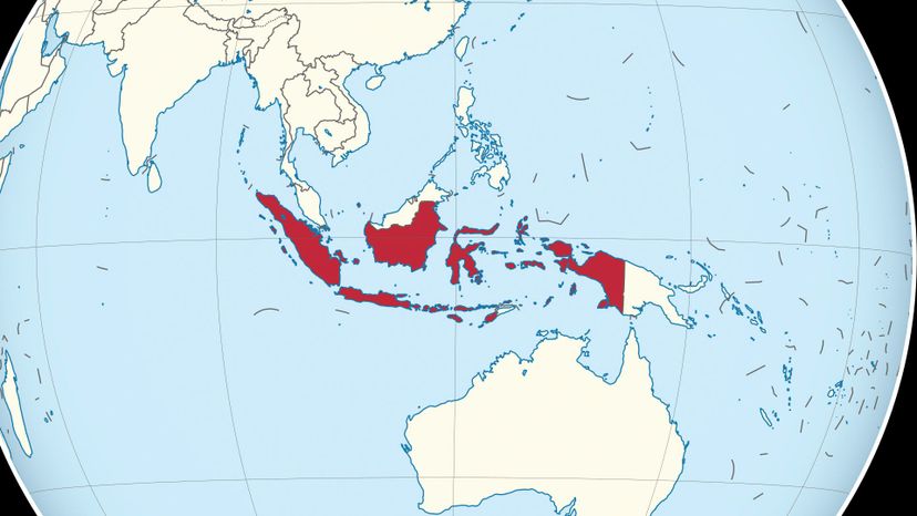Indonesia on the globe (Indonesia centered). 