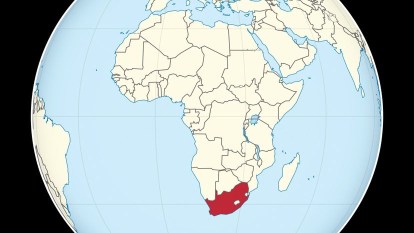 South Africa on the globe (Africa centered). 