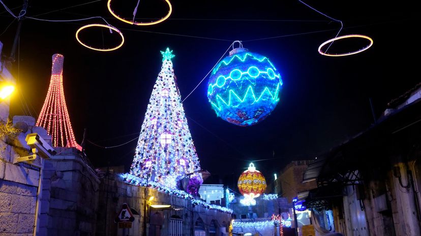 Christmas decorations in an alley in the Christian Quarter Old city East Jerusalem