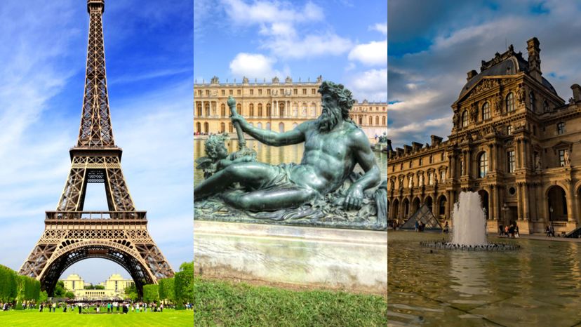 France- Eiffel Tower, Neptune and Palace of Versailles, The Louvre