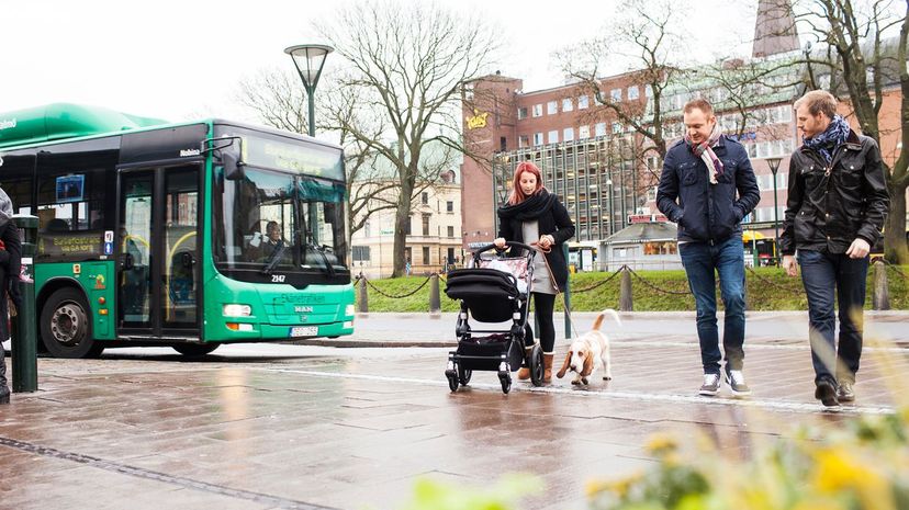 Bus near baby stroller