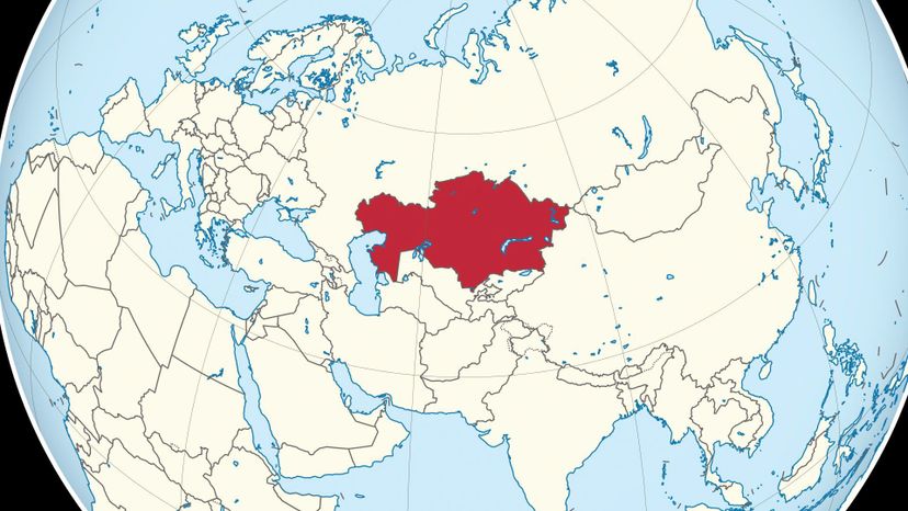 Kazakhstan on the globe (Kazakhstan centered)