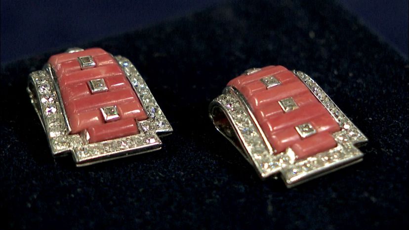 Cartier Art Deco Coral &amp; Diamond Lapel Clips ($10,000 - $15,000 Auction) (Episode #2108)