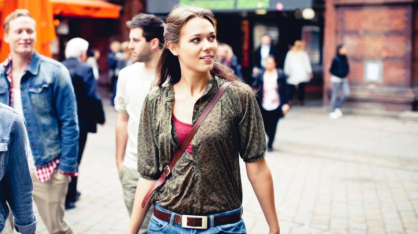 Woman walking on street