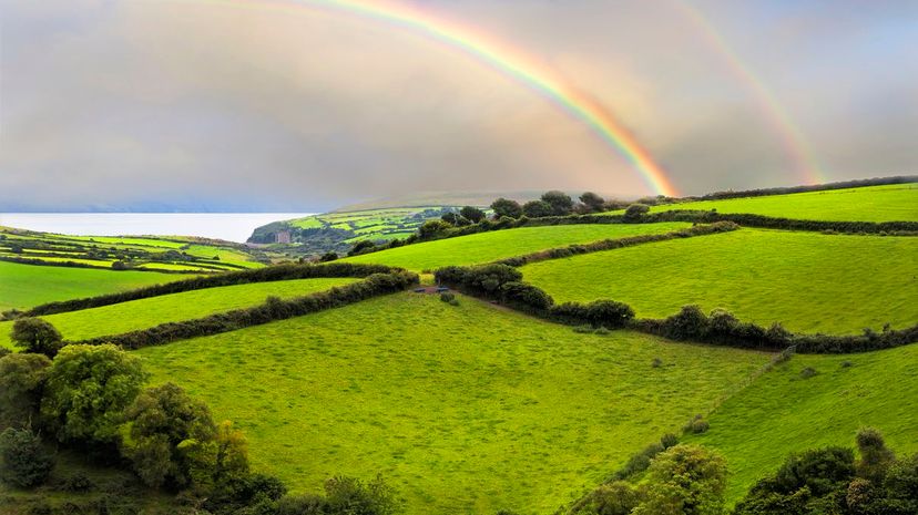 Double rainbow landscape in Dingle Peninsula scenery