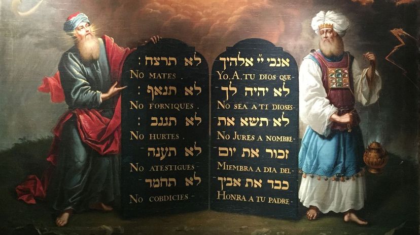 Moses and Aaron with the 10 Commandments