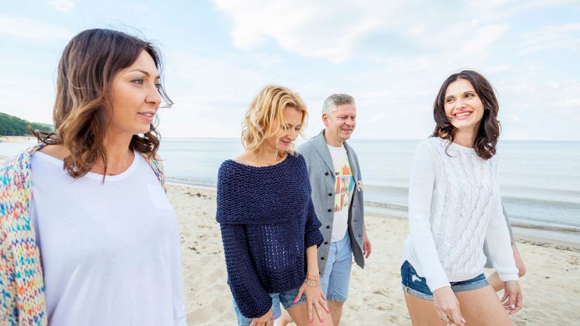 Mature friends at beach