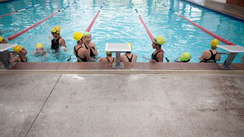 Students taking a break in swimming pool