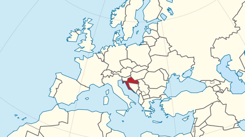 Croatia on the globe (Europe centered). 