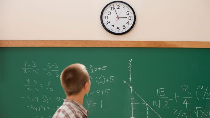 Student watching the clock in class