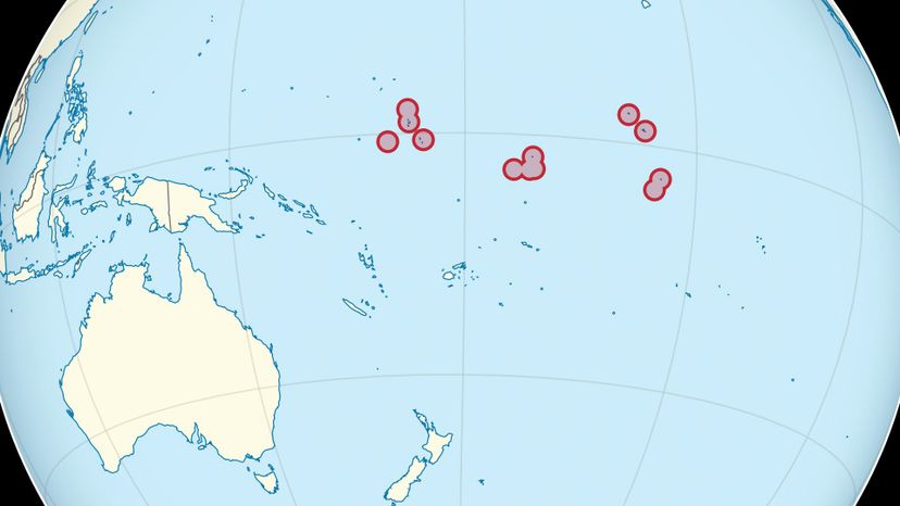 Kiribati on the globe (Polynesia centered). 