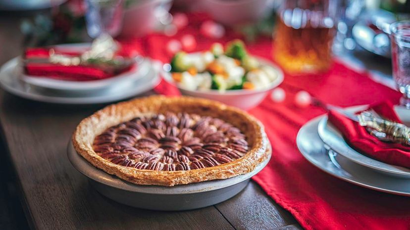Traditional Christmas Dinner with Vegetables and Pecan Pie