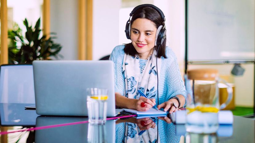 Woman studying from internet