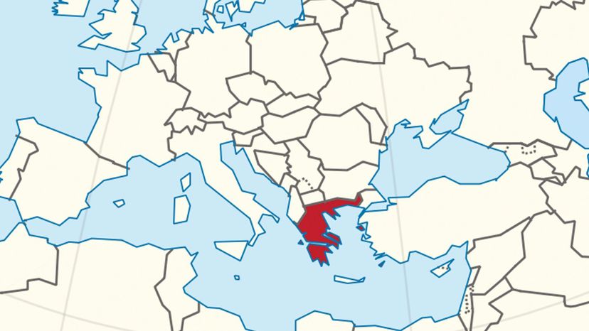 Greece on the globe (Europe centered). 