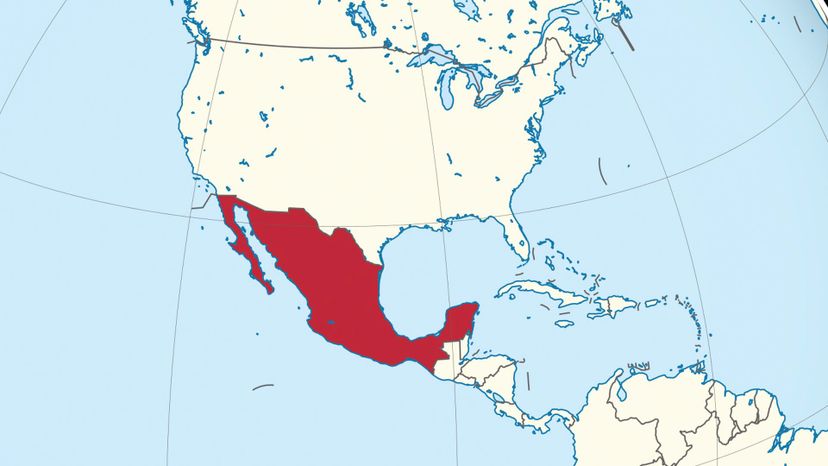 Mexico on the globe (Mexico centered). 