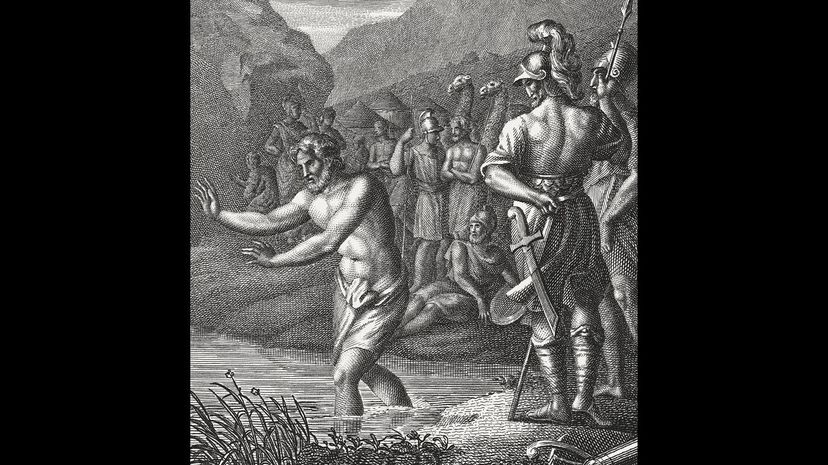 Naaman washes in the Jordan River