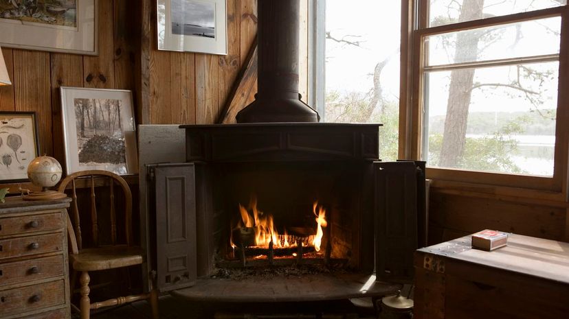 Fireplace in rustic cottage