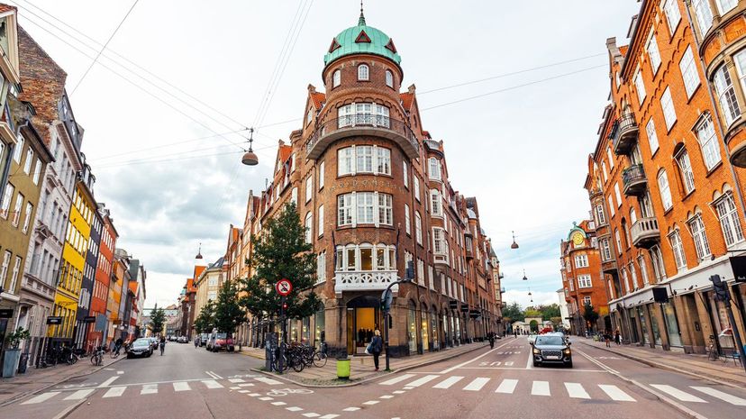 Street with historical buildings in Copenhagen, Denmark