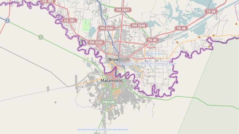 Brownsville TX map bordering Matamoros Mexico