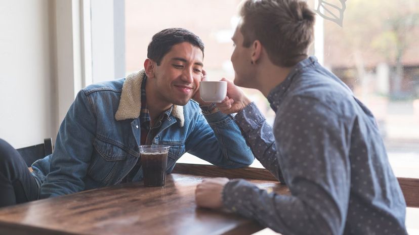 Gay couple coffee