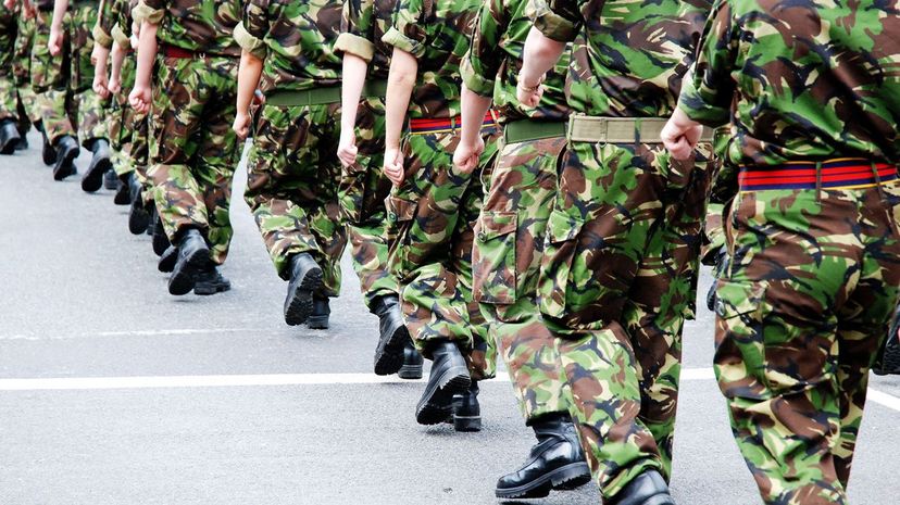 Soldiers marching in line