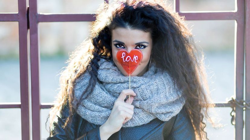 Woman with love lollipop