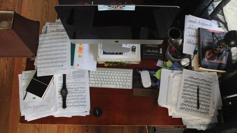 Messy musician desk