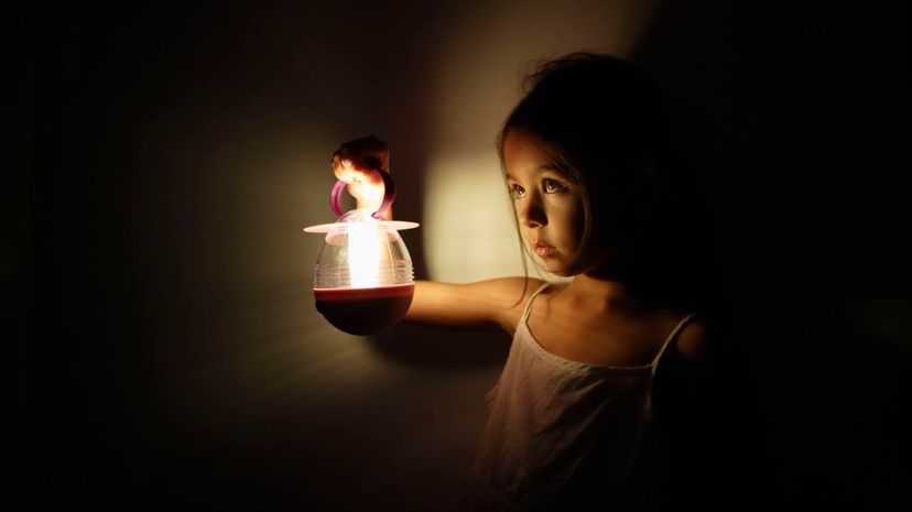 Girl holds electric lantern