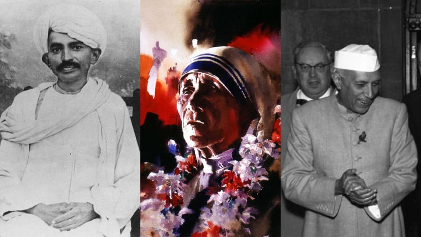 Mahatma Gandhi, Mother Teresa, and Jawaharlal Nehru