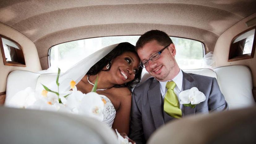 Couple leaving wedding