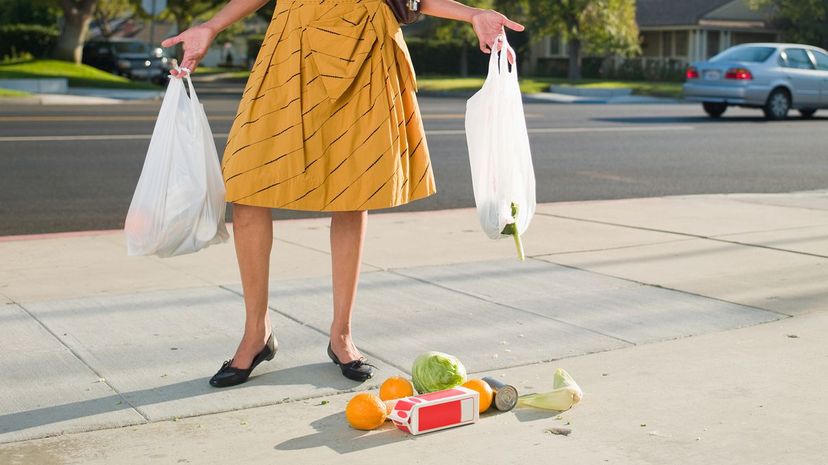 25 Woman with broken grocery bag