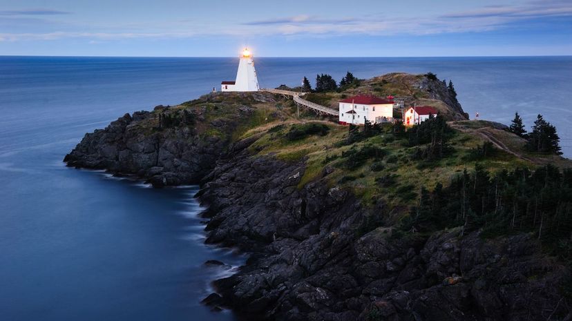 Swallowtail Lighthouse sitting on a small peninsula jutting into the Bay of Fundy, Grand Manan, New Brunswick, Canada