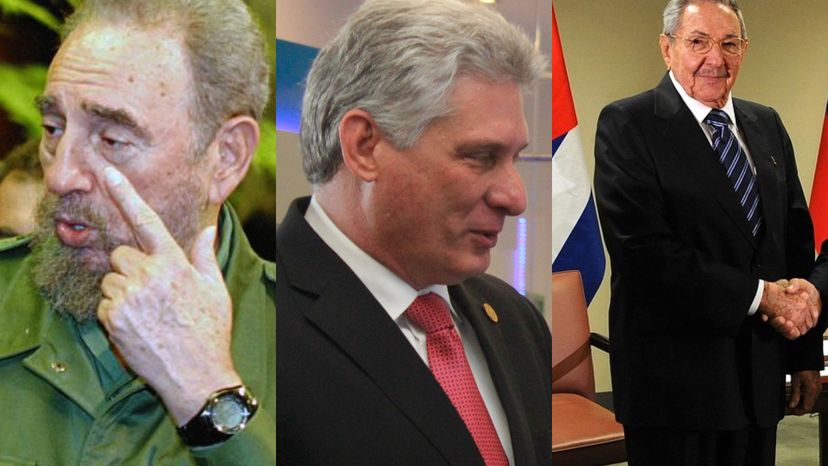 Fidel Castro, Miguel Diaz-Canel, and Raul Castro