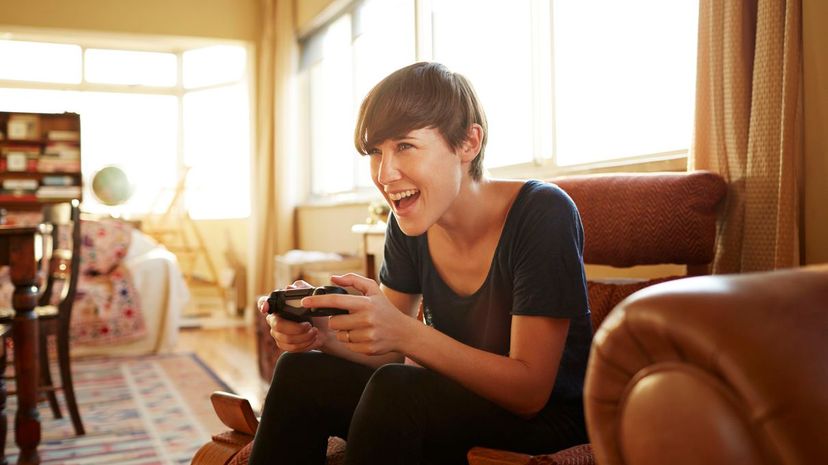 Woman playing video games