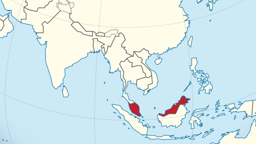 Malaysia on the globe (Asia centered). 