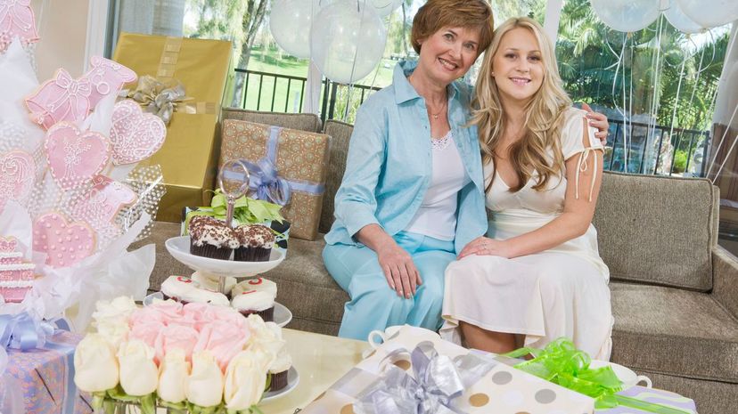 Bride and her Friend sitting Together at Bridal Shower