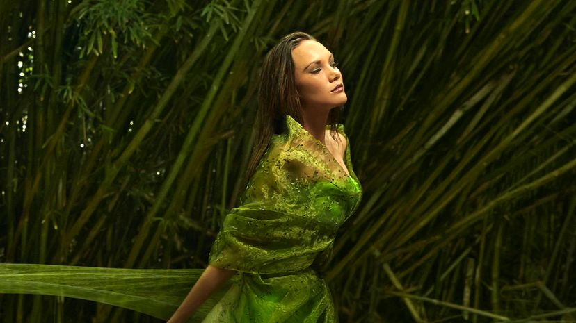 Woman in flowing green dress 1