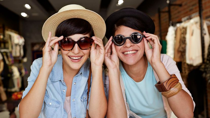 Friends Trying on Sunglasses