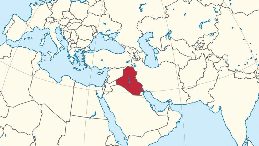 Iraq on the globe (Iraq centered). 