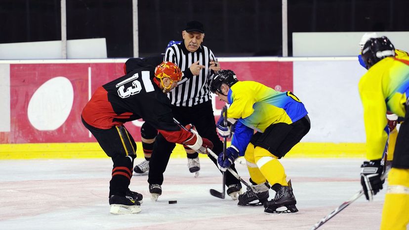 Face off during ice hockey game