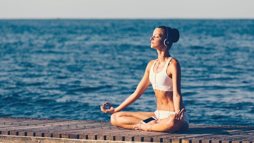 Girl meditating alone