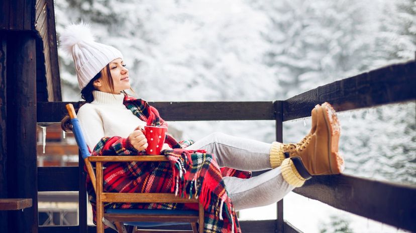 Woman Relax at Winter Cottage