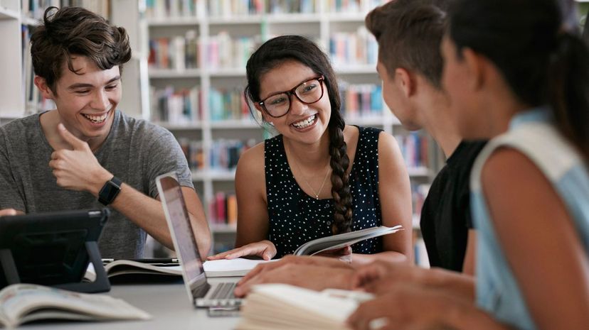 Students at library