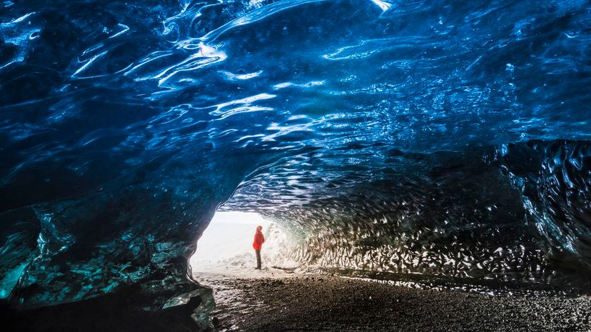 Tourist in an Ice Cave, Iceland