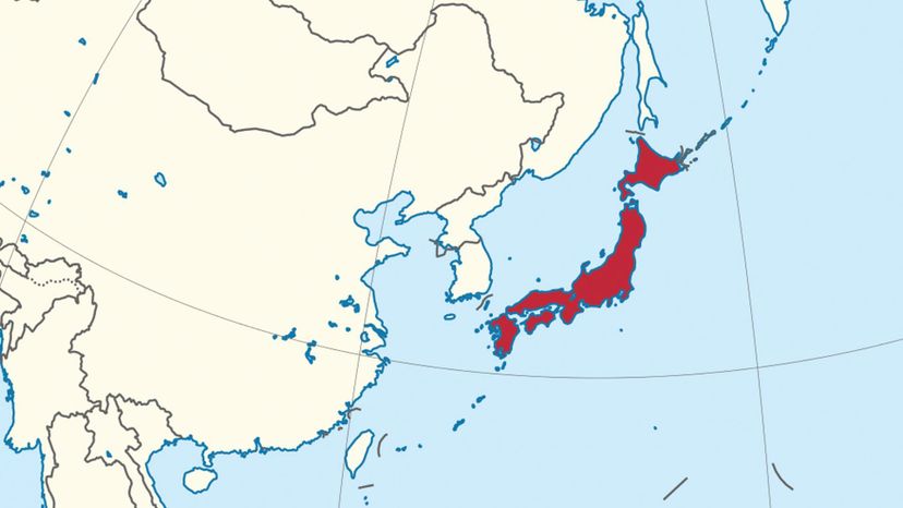 Japan on the globe (Japan centered). 